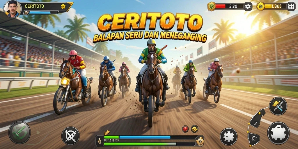 Screenshot CERITOTO menampilkan balapan di lintasan yang epik dan seru.