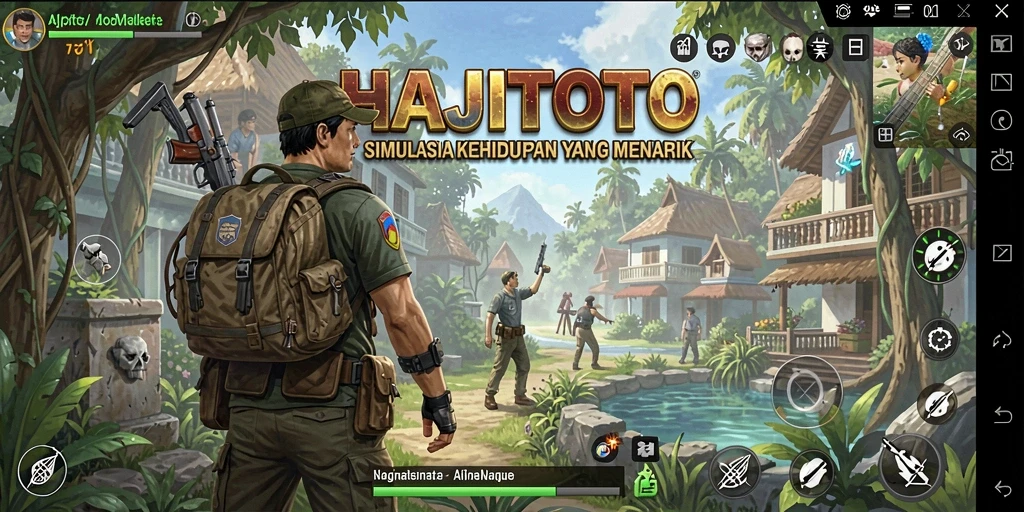 Tangkapan layar utama HAJITOTO menunjukkan karakter dalam aksi gameplay simulasi.