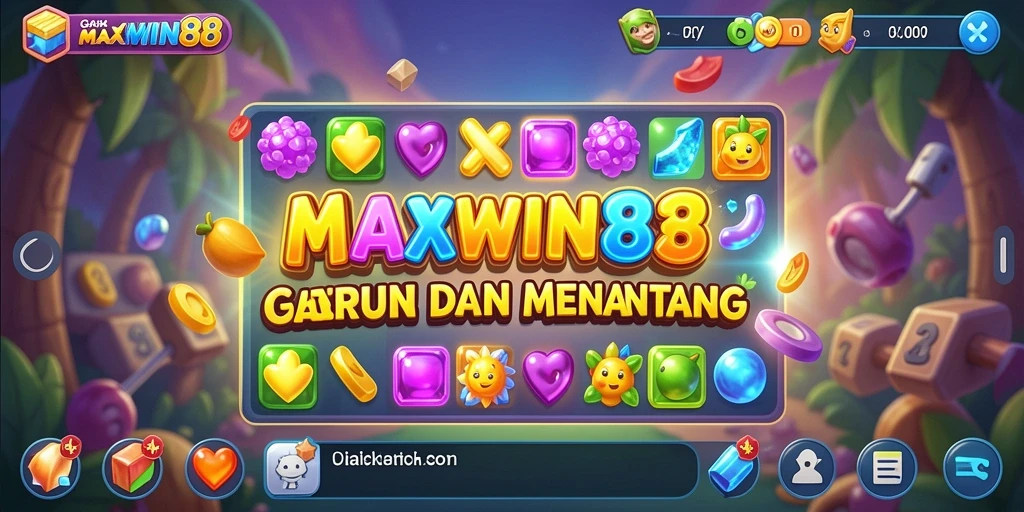 Screenshot gameplay MAXWIN88 yang menunjukkan kombinasi gem Match-3 yang menarik.