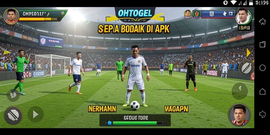 Screenshot gameplay OHTOGEL menampilkan aksi pertandingan sepak bola yang intens.